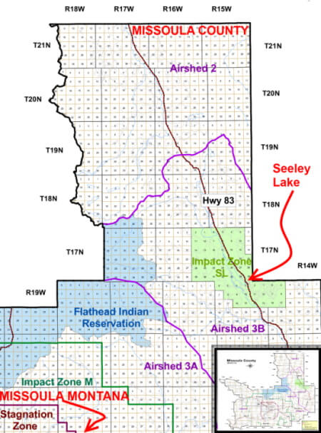 Impact Zone SL surrounding greater Seeley Lake (Air Stagnation Zone) Map