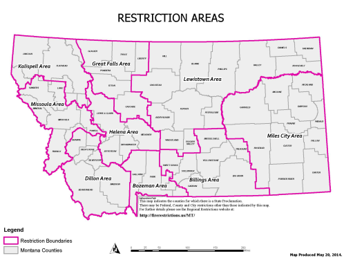 Map of Montana depicting areas that can impose Stage I Fire-Use Restrictions